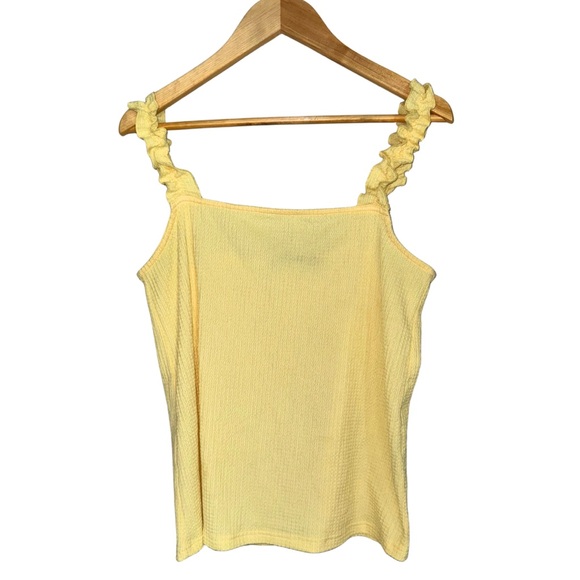 Vero Moda Yellow Ruffle Strap Top Women’s L | Textured Waffle Knit Cami Summer - Picture 1 of 5